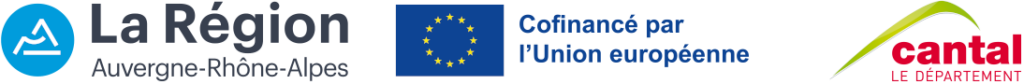 Logo Région Auvergne-Rhône-Alpes, cofinancé par l'Union européenne et logo département du Cantal